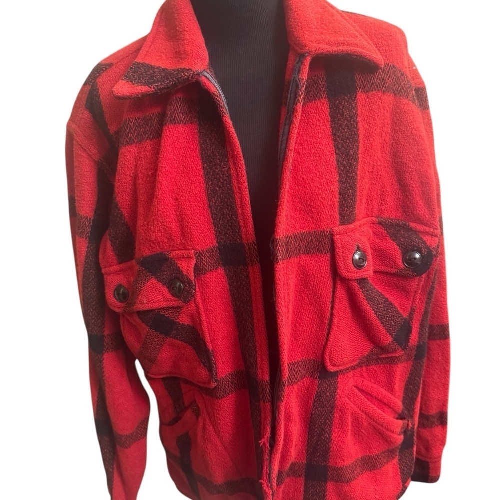 Vintage 100% Wool 70’s JC Penney Buffalo Plaid Red Blk Hunting Mackinaw Jacket - Picture 16 of 16